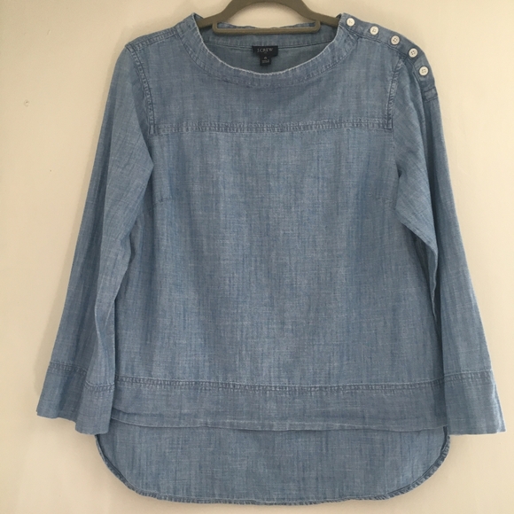 J. Crew Casual Blue Denim Top with Button Detail Size 6 Lagenlook - Picture 1 of 6